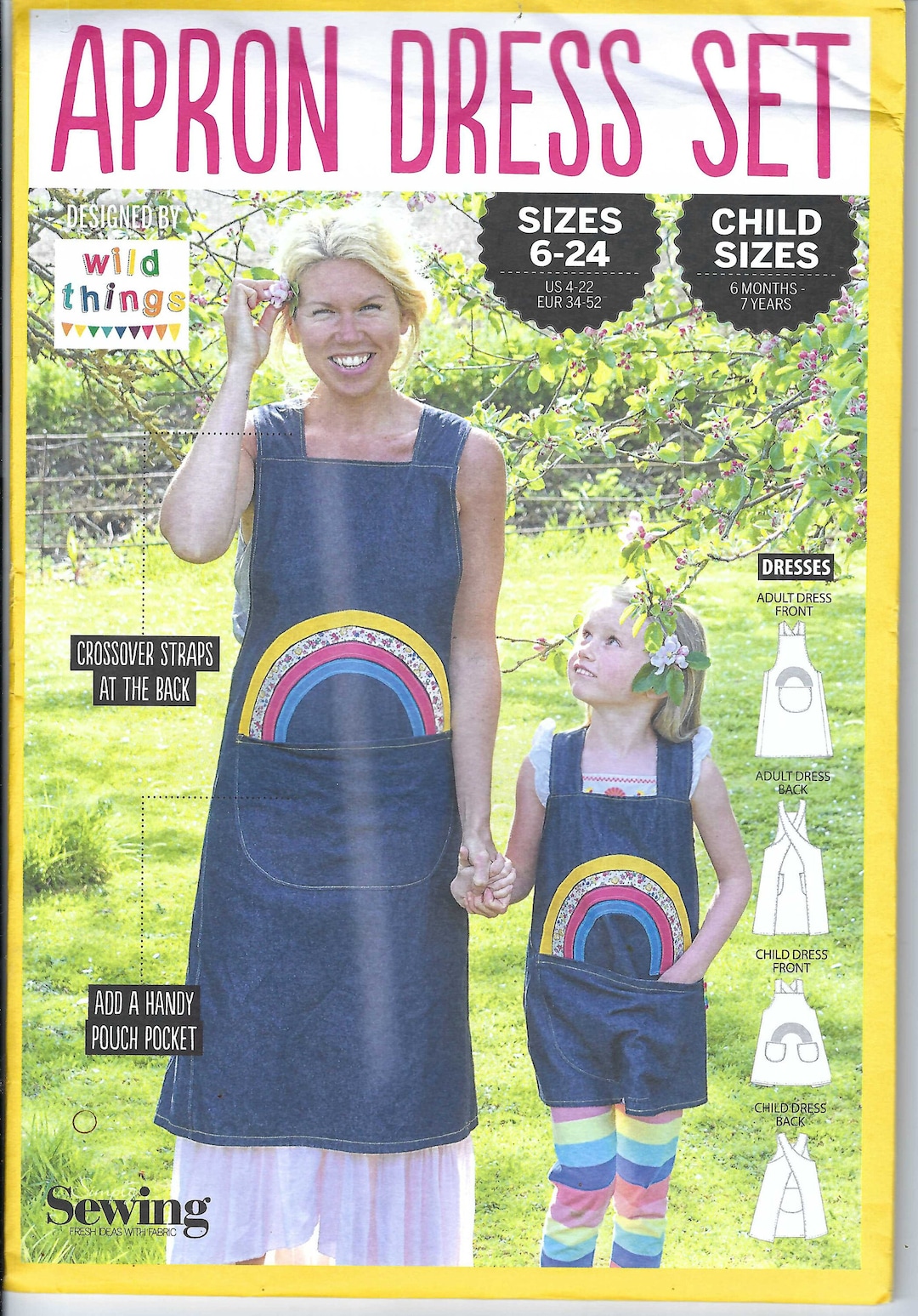 Uncut Sewing Pattern Apron Dress Set Adult UK Size 624 Kids 6 Months 7