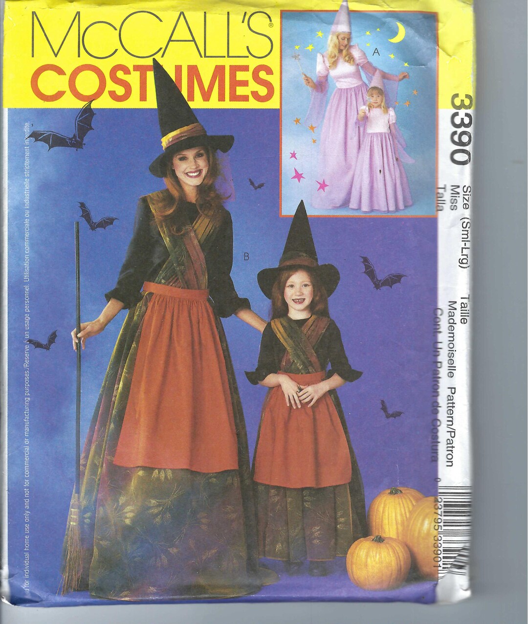 Uncut Mccalls Sewing Pattern 3390 Pattern Princess, Witch Costume Sz S ...