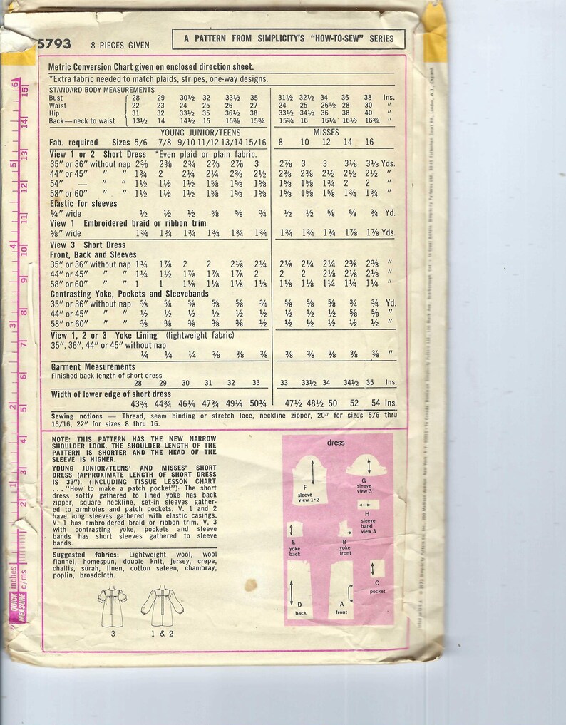 Uncut Vintage Simplicity Sewing Pattern Smock Style Dress Pattern ...