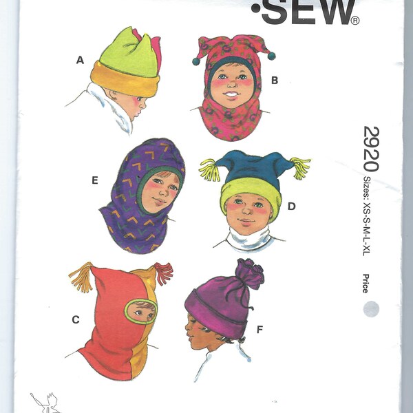 Uncut kwik sewing pattern 2920 - Childrens' Hats - Head Circumference 42cm to 57cm FF