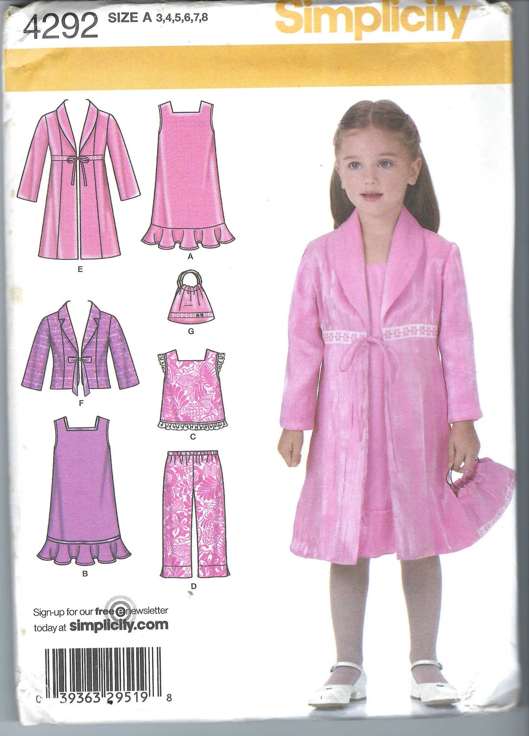Uncut Simplicity Sewing Pattern 4292 Child's Pullover Dress Top Pants ...