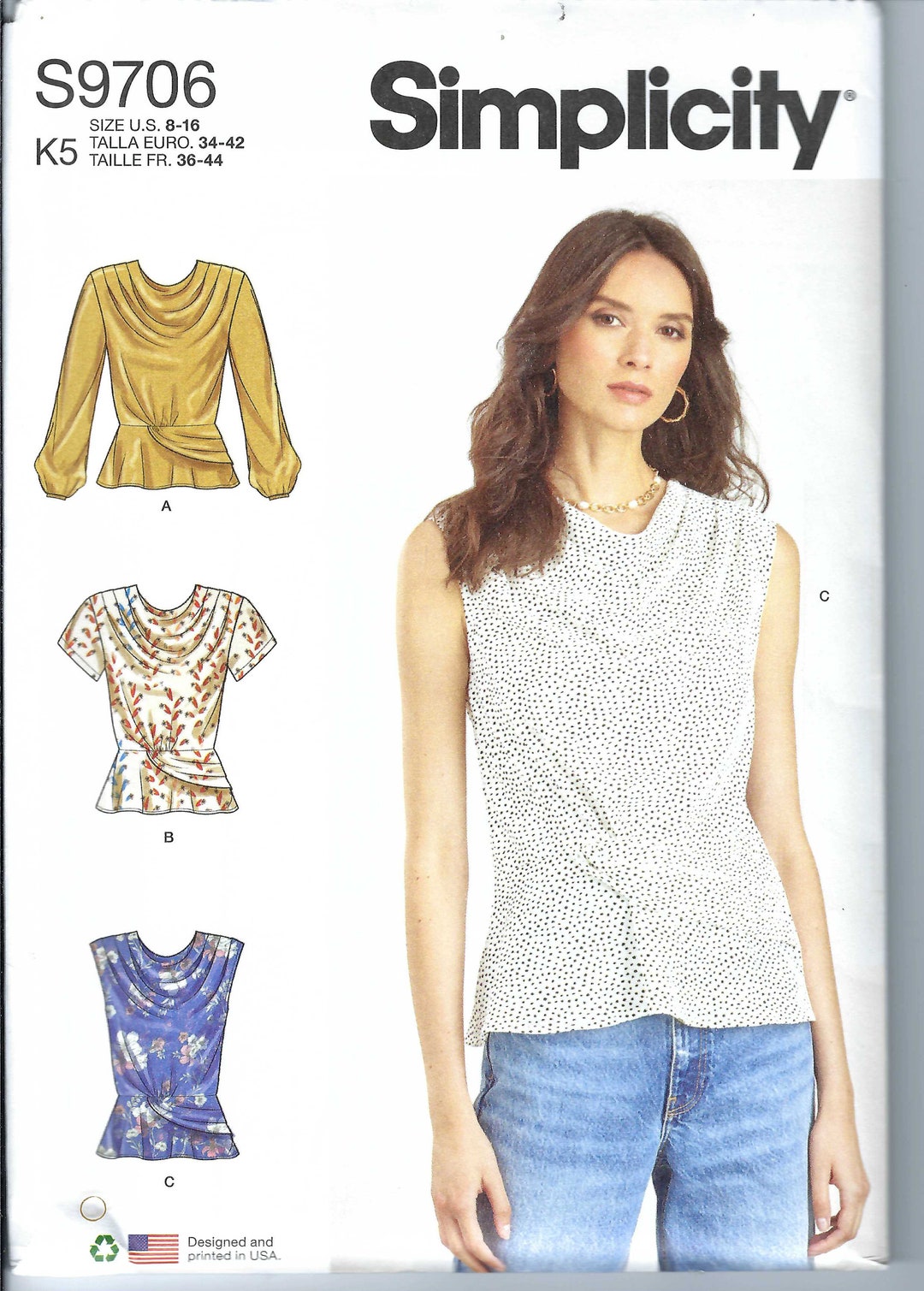 Uncut Simplicity Sewing Pattern Misses' Tops Simplicity Sewing Pattern ...