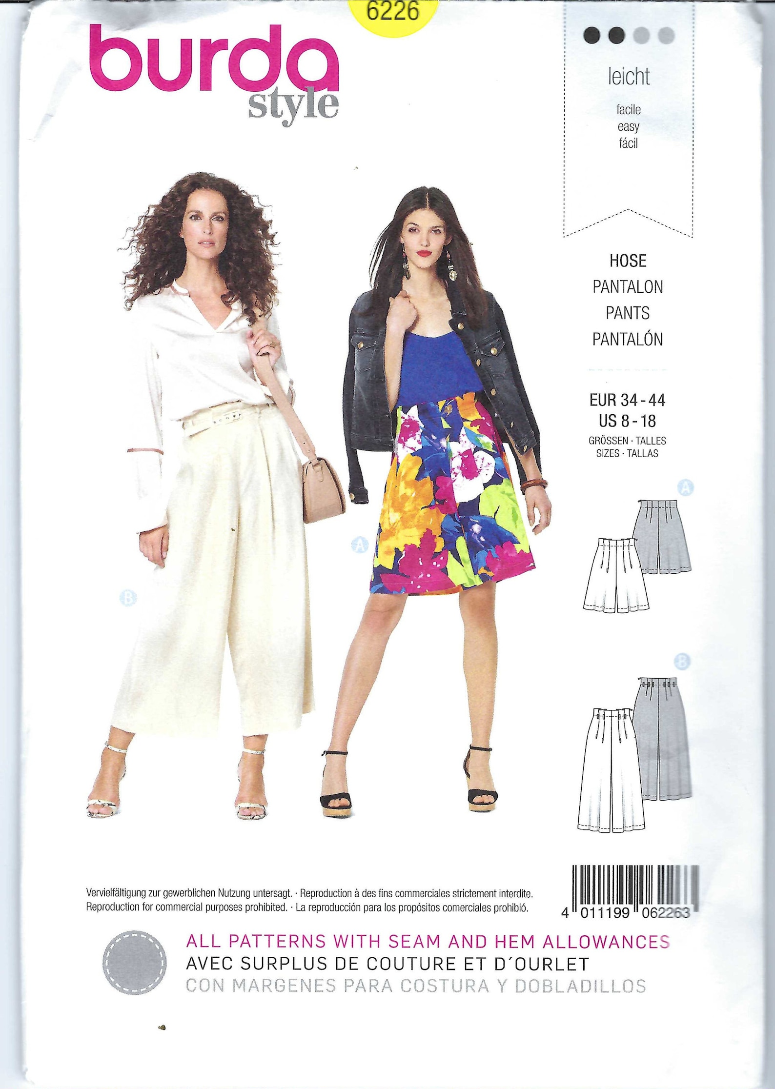 Uncut Burda Style Sewing Pattern Bermuda - Culotte Pants - Waistband ...
