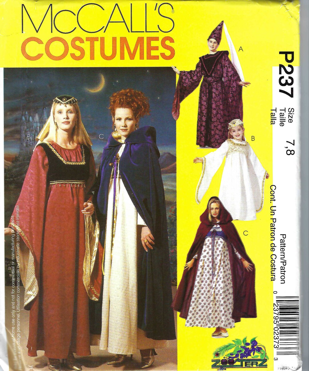 Uncut Mccalls Sewing Pattern 237 8937 Mccall's Renaissance Gown Cape ...