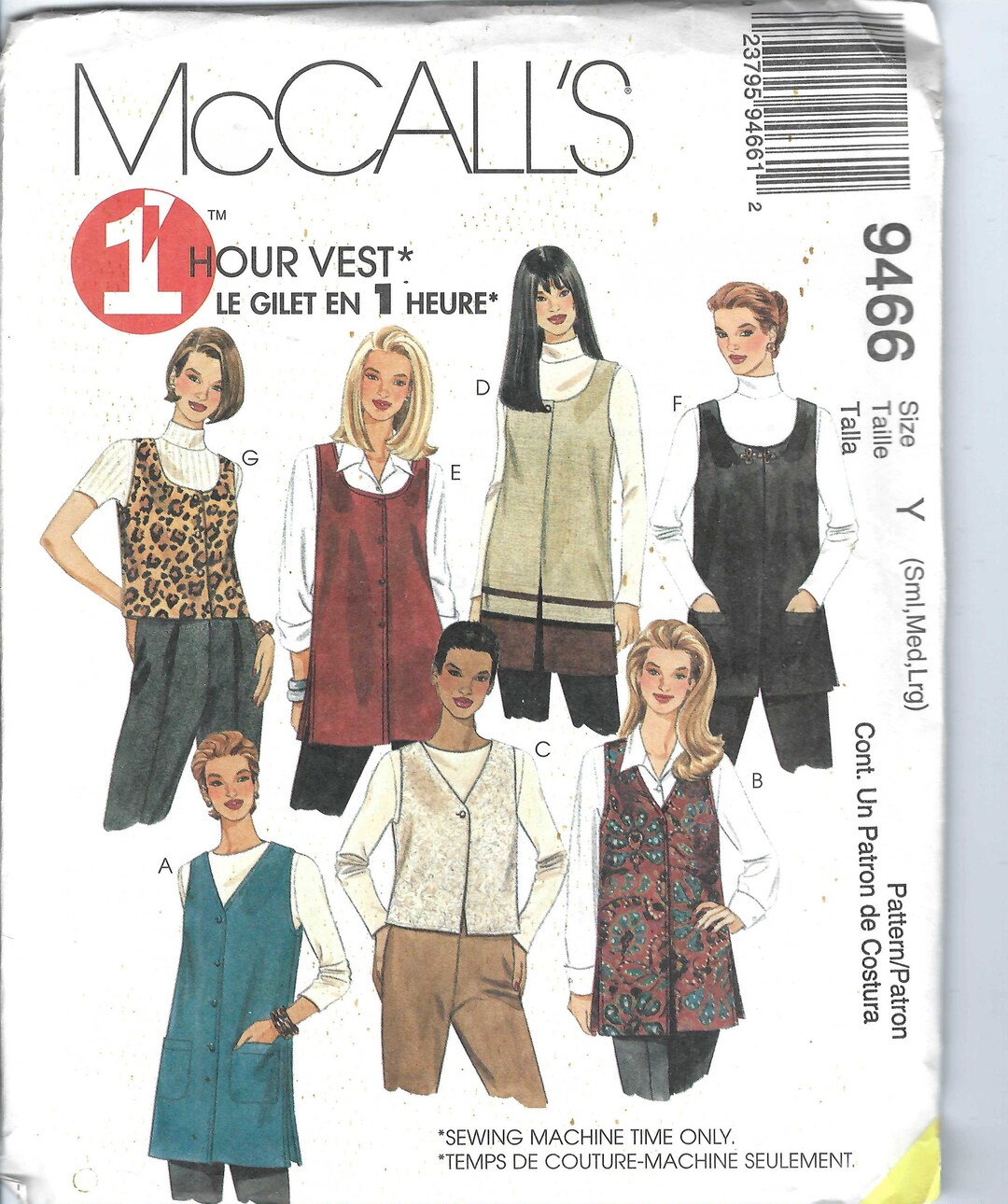 Uncut Vintage Mccalls Sewing Pattern 9466 Misses' Unlined Vest in Three ...