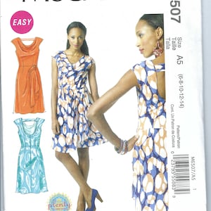 Uncut mccalls Sew sewing pattern 6507  sz 6-14 Dress with drape neck low back flared skirt cap sleeve FF