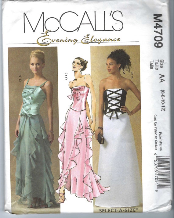 mccalls patterns prom dresses 90s Prom Dress Pattern, UNCUT, McCall's 2529, Size 16-20, Dress Pattern:  Sheer Bodice Overlay, Long Straight or Flared Skirt