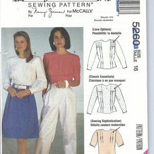Uncut vintage McCalls sewing Pattern 5260 Ladies Blouses Sz 16 FF