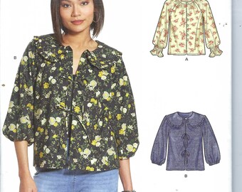 Patron Couture New Look 6743 – Hauts Femme Manches Bouffantes & Volants – Tailles 36 à 48