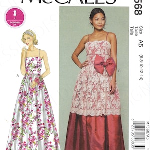 Ungeschnittenes McCalls Schnittmuster 7568~Fräulein' Formale Länge Misses' Fitted-Bodice, Spaghetti-Riemenkleider ~Fräulein Gr. 6 8 10 12 14 14-22 FF