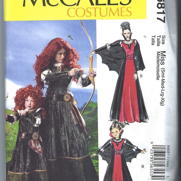 Uncut mccalls Sew sewing pattern 373 6817 dress costumes long dress cape princess archer Brave Merida misses size s-m-l-xl kids 3-8 FF