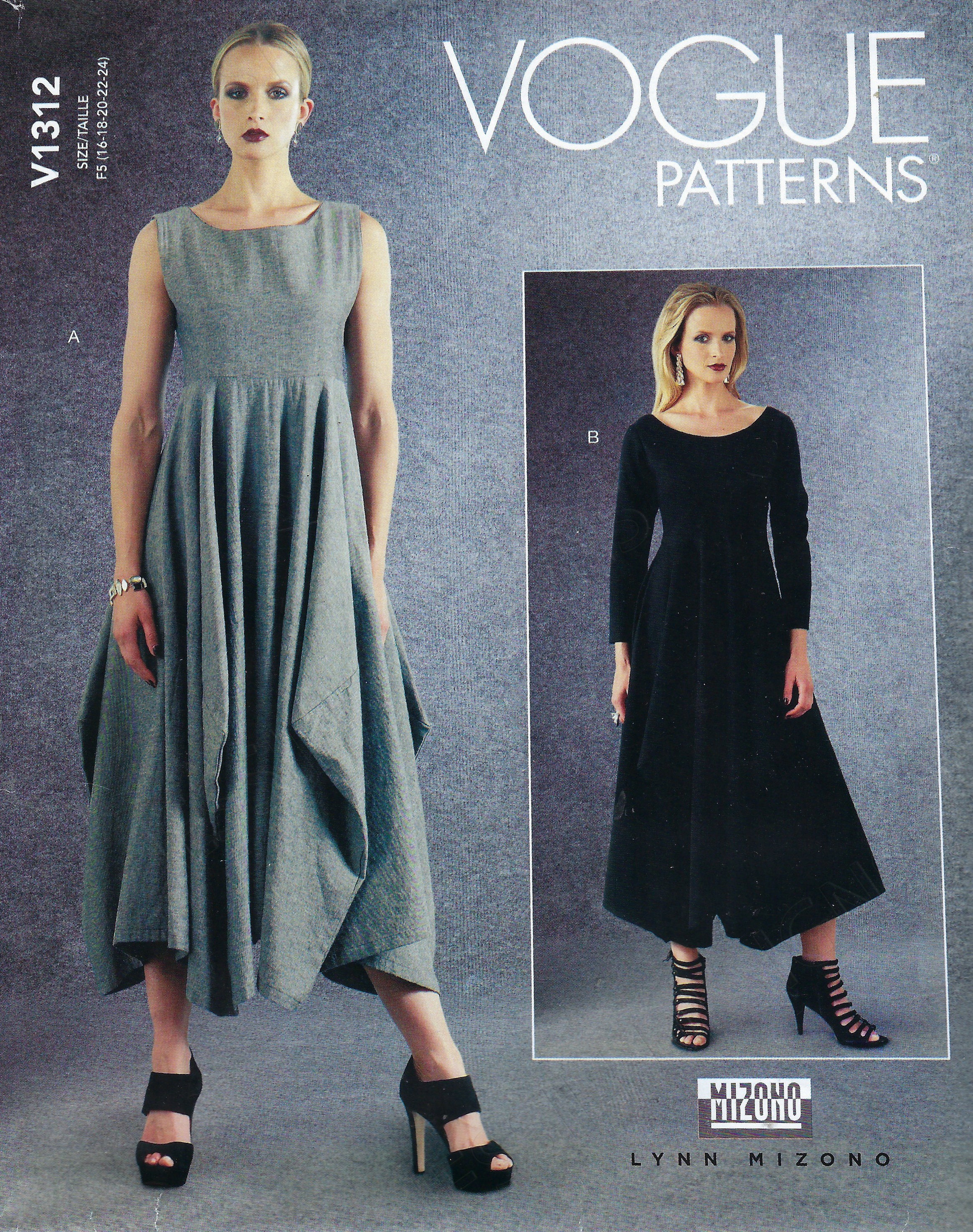 Uncut vogue sewing pattern 1312 Sewing Pattern Origami Raised Waist 2 Dresses EASY Sew Sizes  8-16 16-24 FF