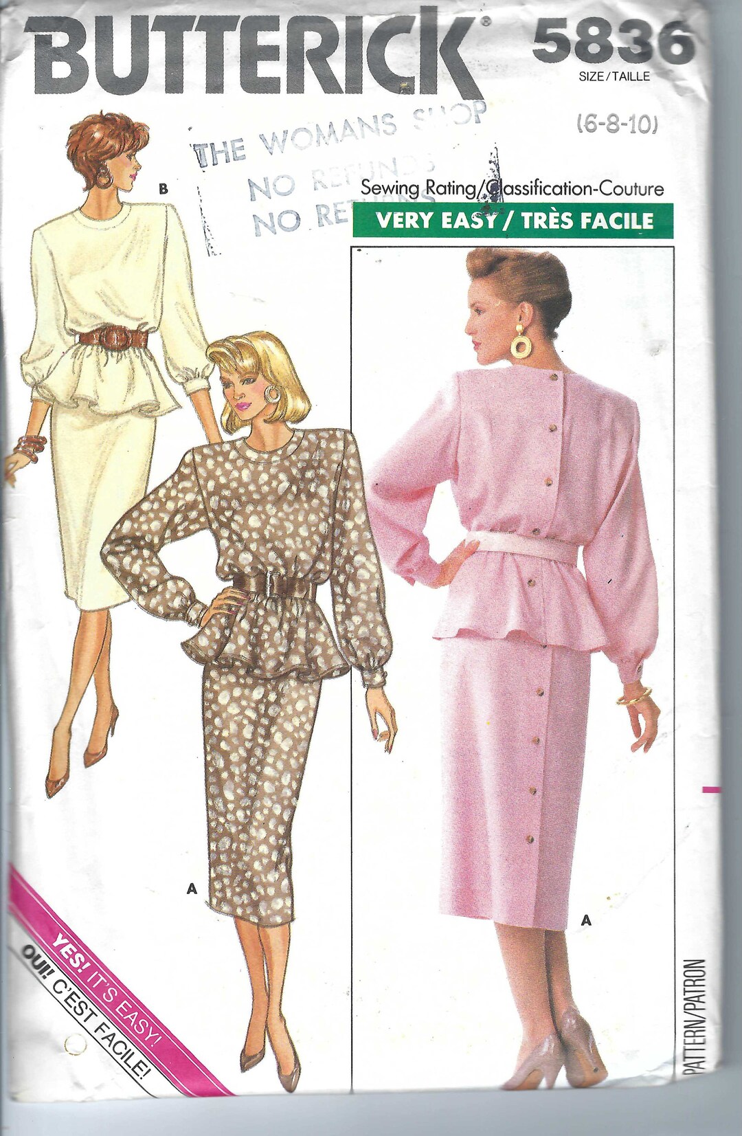Uncut Vintage Butterick Sewing Pattern Misses Petite Top and Skirt 5836 ...