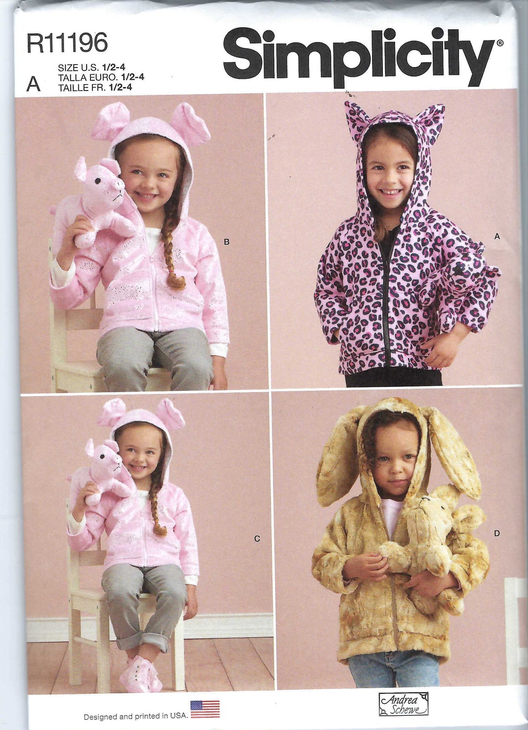 Uncut Simplicity Sewing Pattern Toddler Animal Jackets With Stuffed ...