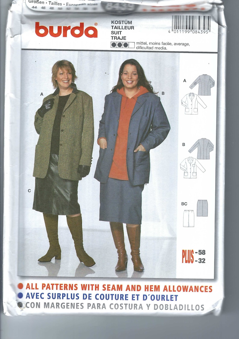 Pattern 8439 Uncut Vintage Burda Sewing Pattern 8439-sewing Pattern - Skirt, Jacket ...