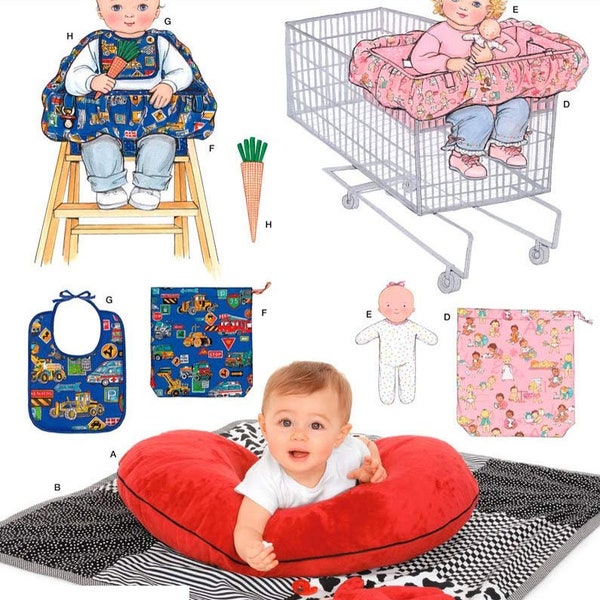 Simplicity Sewing Pattern 4225- Baby Infant Shopping Cart or High Chair Cover, Bibs, Pillow, Playmat or Doll uncut