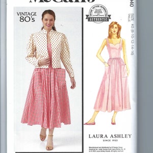May include: Vintage 80's McCall's sewing pattern for a dress by Laura Ashley. The pattern includes additional size options and cutting layouts. The pattern is designed and printed in the USA.