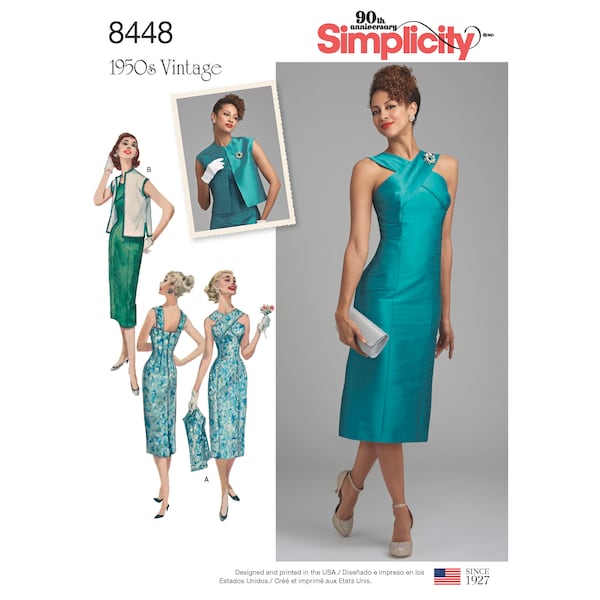 Uncut Simplicity  sewing pattern D0736 0736  10158 8448 Misses' Vintage Dress with Lined or Unlined Vest Retro  1950s size 6-14 16-24 FF