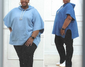 May include: A sewing pattern for a hooded poncho with a side slit. The pattern is for sizes 30W-38W and is from Simplicity. The pattern is for a DIY and lifestyle brand called "mig".