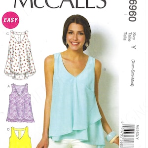 Uncut McCalls Sewing Pattern 6960 Misses' Tops and Tunics Sewing Pattern Sizes XS-S-M OR L-XL-XxL Factory Folded