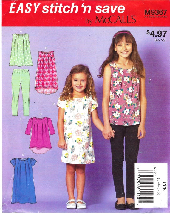 Uncut Mccalls Sew Sewing Pattern 9367 Children's Tops Dresses and Leggings  Size 3-4-5-6 FF -  Canada