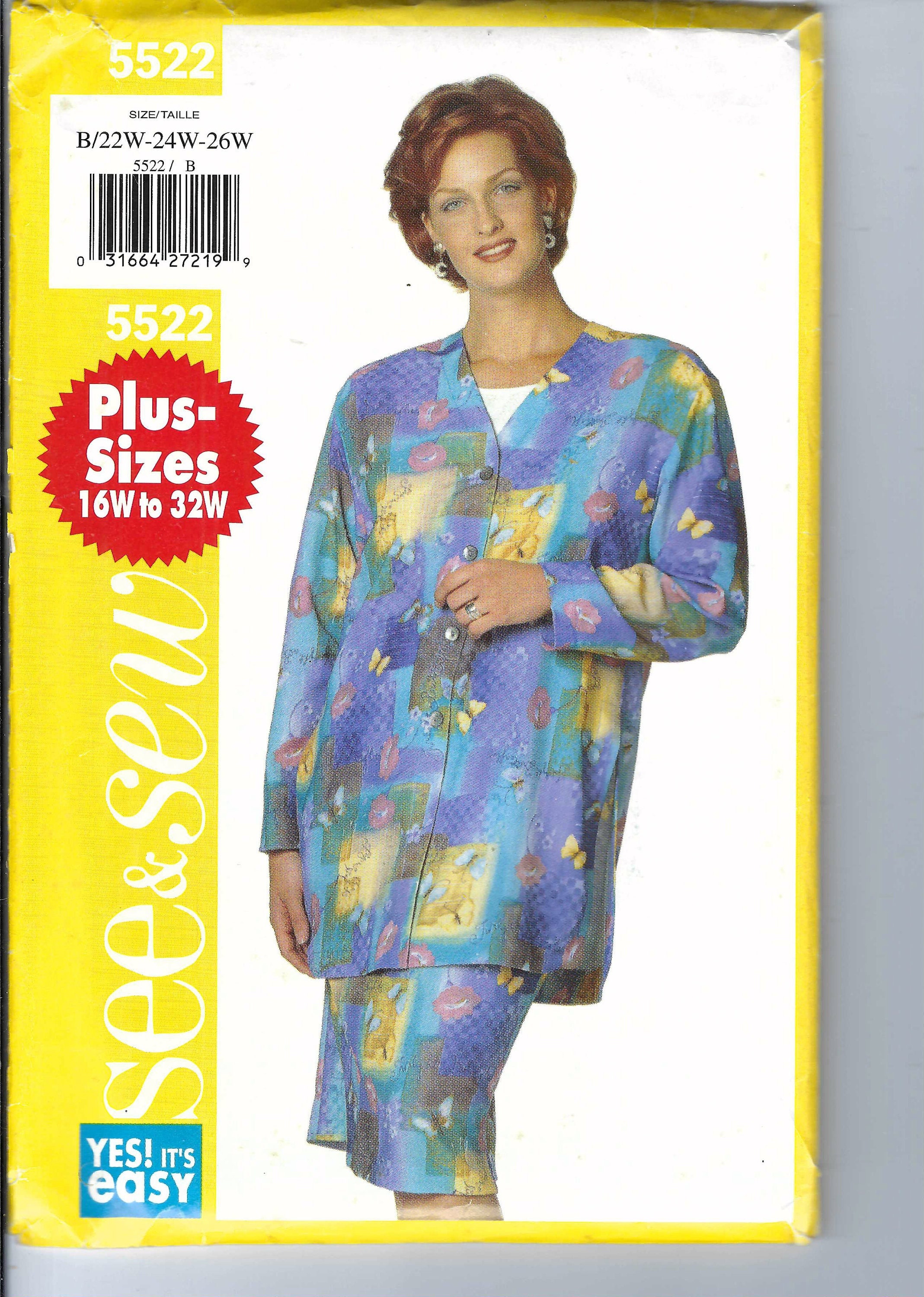 Uncut Vintage Butterick Sewing Pattern 5522 Misses Unlined Jacket and ...