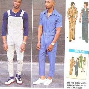 Uncut Simplicity Sewing Pattern 11405 11260 8615 Mens Vintage 70s Wide or Slim Leg Jumpsuit  Overalls Zipper Fly Size size 34-42 44-52 FF