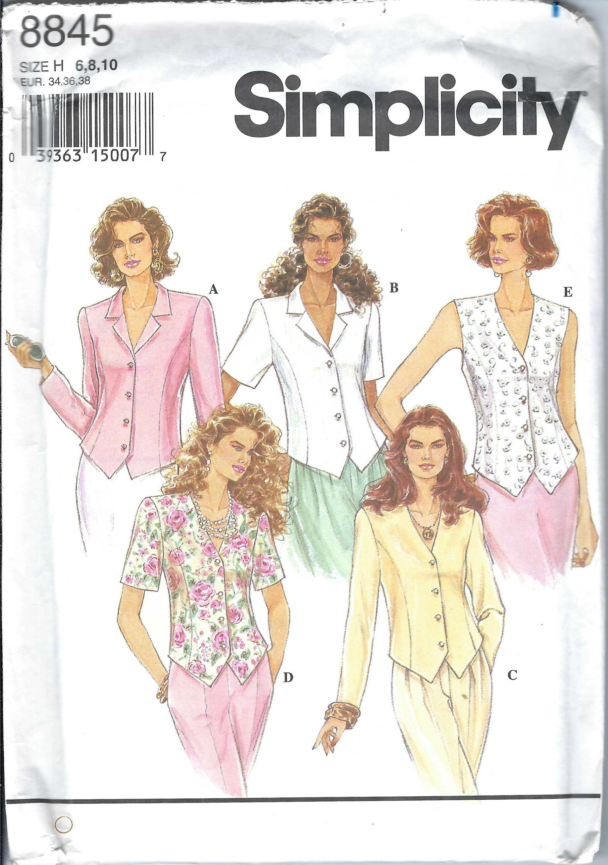 シュガーページ Uncut Vintage Simplicity Sewing Pattern 8845 Misses Tops With