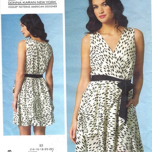 Uncut vogue sewing pattern 1448 DKNY Donna Karan Mock Wrap Flirty Dress Pattern  Size 6-14 14-22 FF