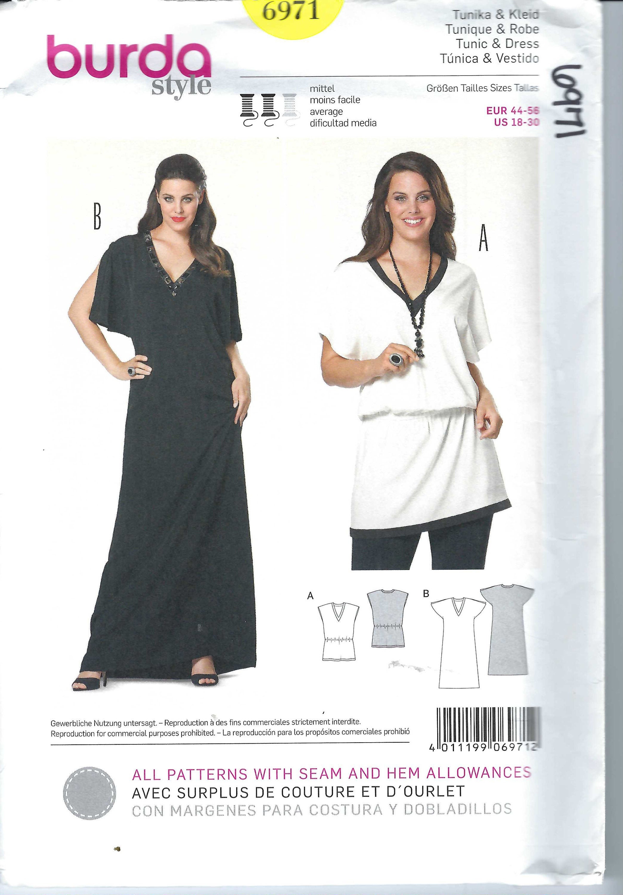 Uncut Burda Style Sewing Pattern Women's Tunic Top and Maxi Dress Burda ...