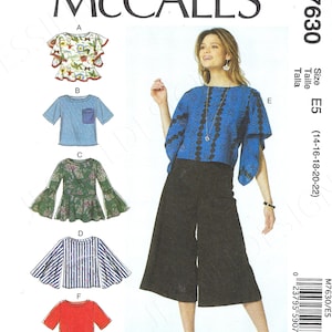 Uncut McCalls Sewing Pattern  7630 Misses&#39; Tops with Sleeve and Hem Variations size 6-14 14-16-18-20-22 Factory Folded
