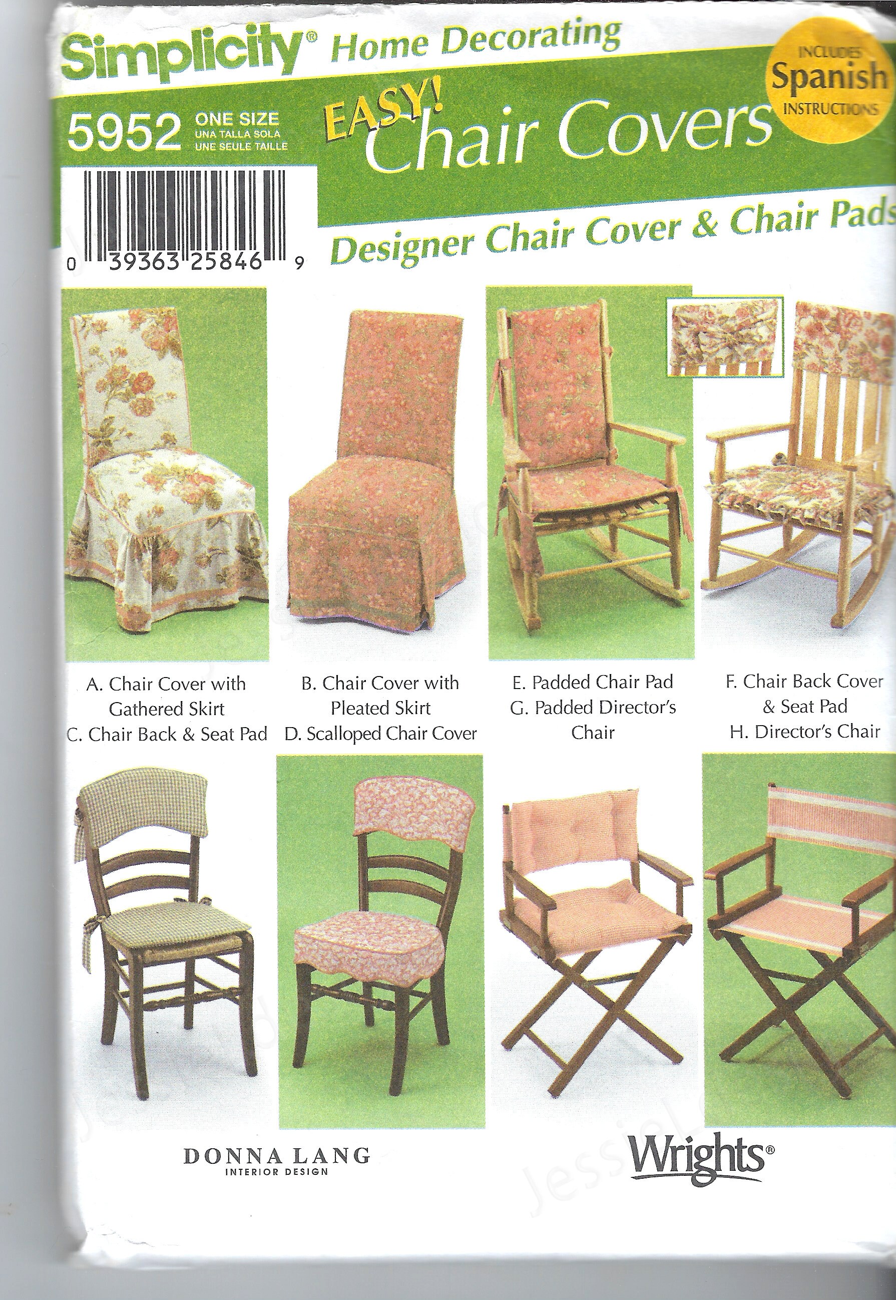 Uncut Simplicity Sewing Pattern 5952 Easy Chair Covers Craft