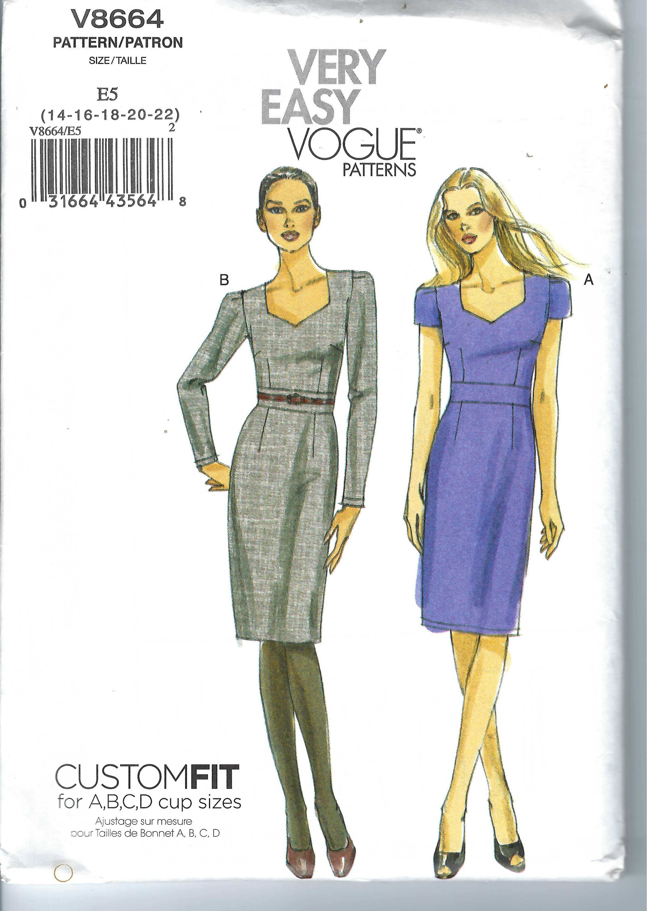 Uncut Vogue Sewing Pattern Misses Dress Pattern 8664 Size 6