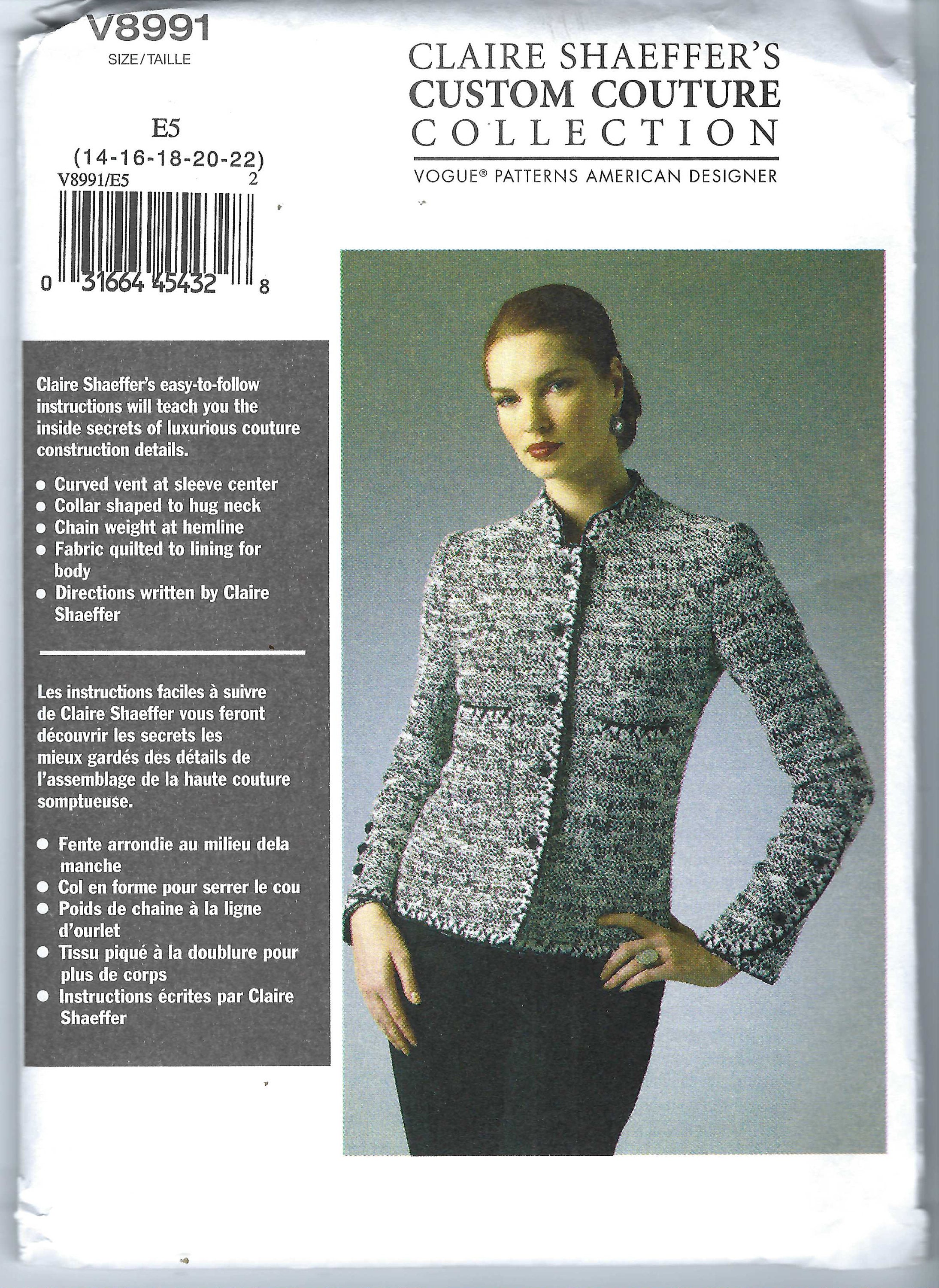 Uncut vogue sewing pattern 8991 Claire Shaeffer's Custom Couture Collection  Misses Jacket Sewing Pattern - Size 6-14 14-22 FF