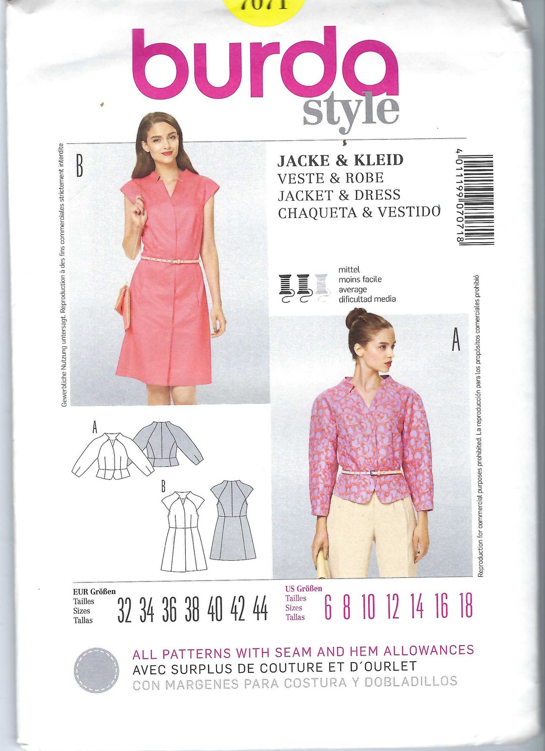 Uncut Burda Sewing Pattern 7071 Ladies Misses Jacket Dress Size 6-18 FF ...