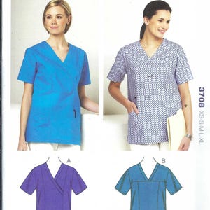 Uncut Rare Kwik sewing pattern 3708 Misses Scrub Pull-over tops with V-neckline Size Xs-Xl