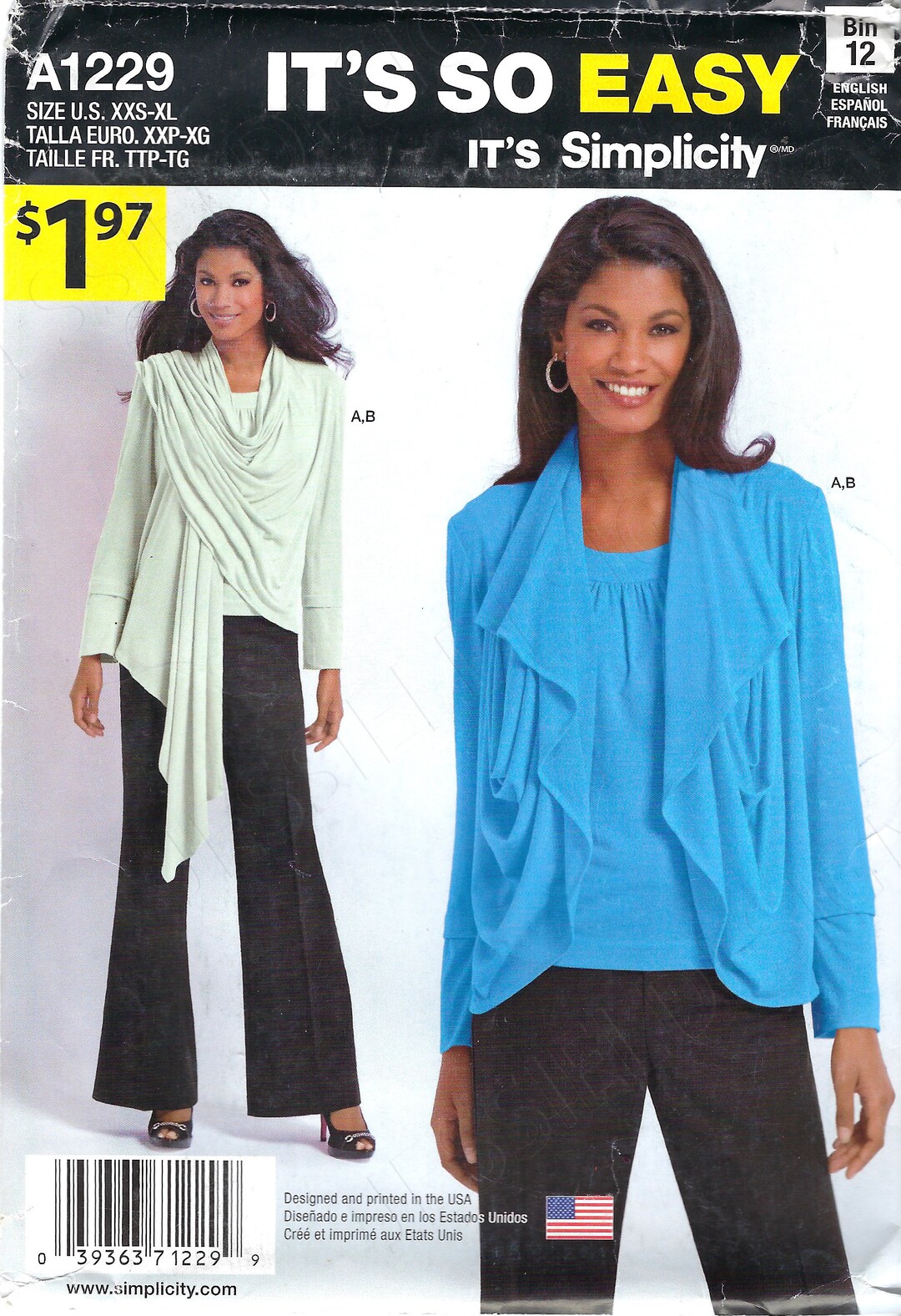 Uncut Simplicity Sewing Pattern 1229 Misses Knit Top Has Front