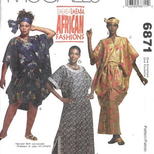 Patrón de costura sin cortar McCalls 6871 Emeba African Fashions para caftanes y túnicas, tallas 6-22