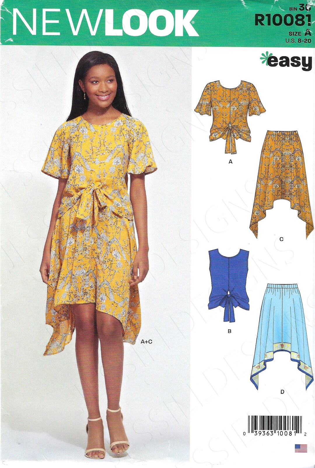 Uncut New Look Sewing Pattern 10081 6609 Misses Skirt & Blouse Top ...