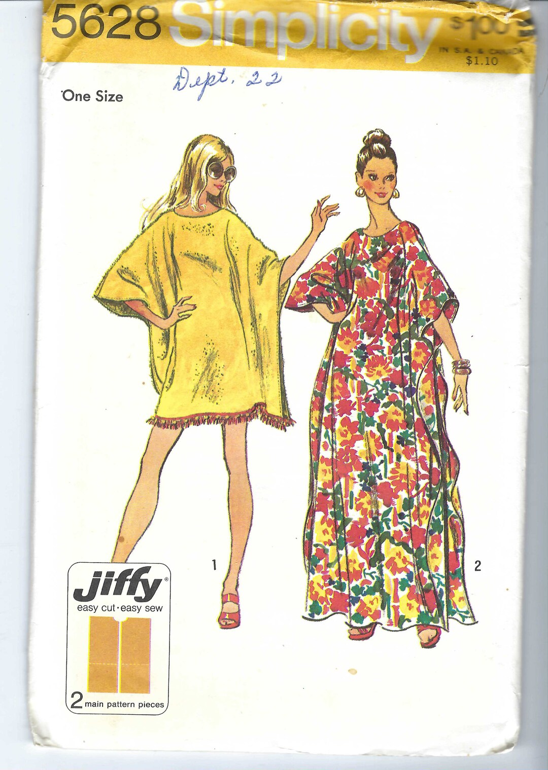 Simplicity Pattern5628 Uncut Vintage Simplicity Sewing Pattern 1970s Jiffy Caftan 5628 One ...
