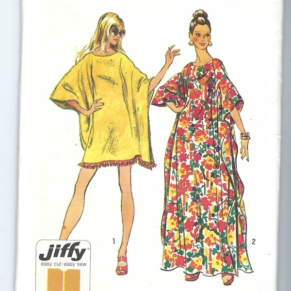 Uncut vintage Simplicity  Sewing Pattern 1970s Jiffy Caftan  5628 One Size S,M,L,Xl (8-40) Caftan in Two Lengths Simple-To-Sew Caftan FF