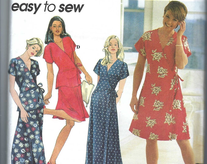 Uncut Vintage Simplicity Sewing Pattern Wrap Dresses Top Skirt Size 10 ...