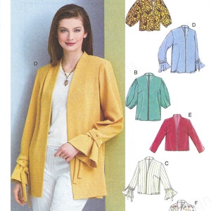 May include: A sewing pattern for a jacket with six different variations. The pattern is for sizes 14-16-18-20-22. The pattern is called Vogue Easy Options V9338/E5.