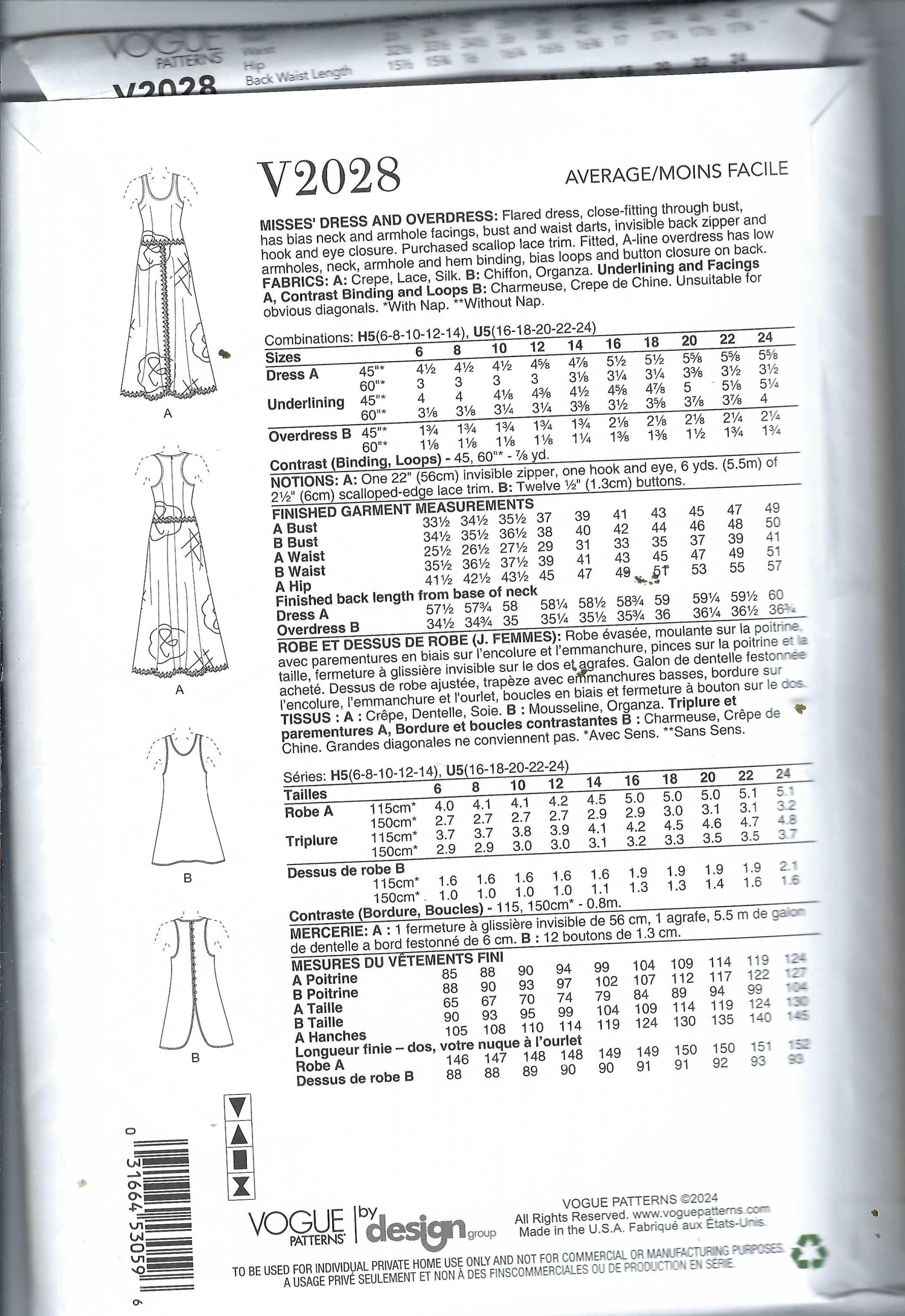 Over Dress Pattern UNCUT Vogue Sewing Pattern 2028 Misses Dress and Overdress Size 6-14 ...