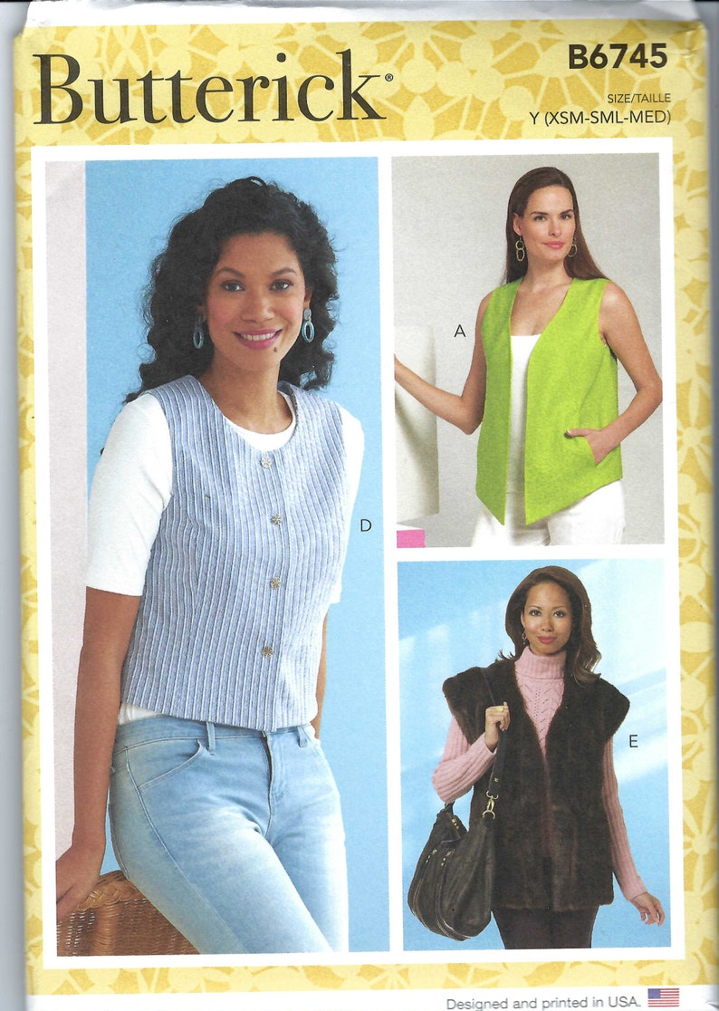 Uncut Butterick Sewing Pattern 6745 Misses' Vest Size Xs-s-m Lrg-xxl - Etsy
