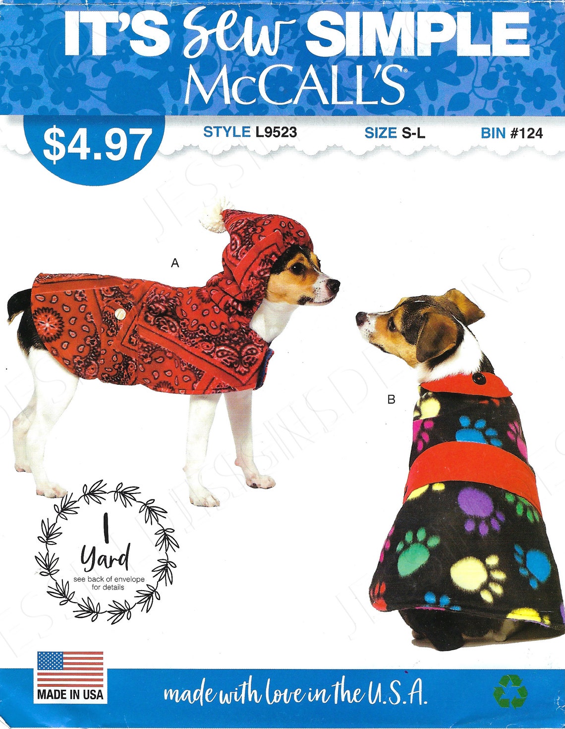 Uncut mccalls sewing Pattern 9523 Size S M L Sew Simple Dog Etsy