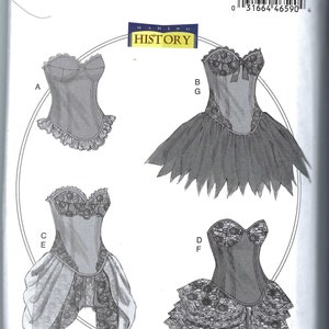 May include: A sewing pattern for four different styles of corsets with various skirt options. The pattern is from Butterick and is size A5 (6-8-10-12-14).