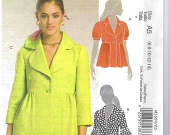 Uncut Sewing Pattern McCalls 5594 Raised Waist Lined Jacket with Short Puff Three Quarter Length Sleeves Size 6 8 10 12 14 FF