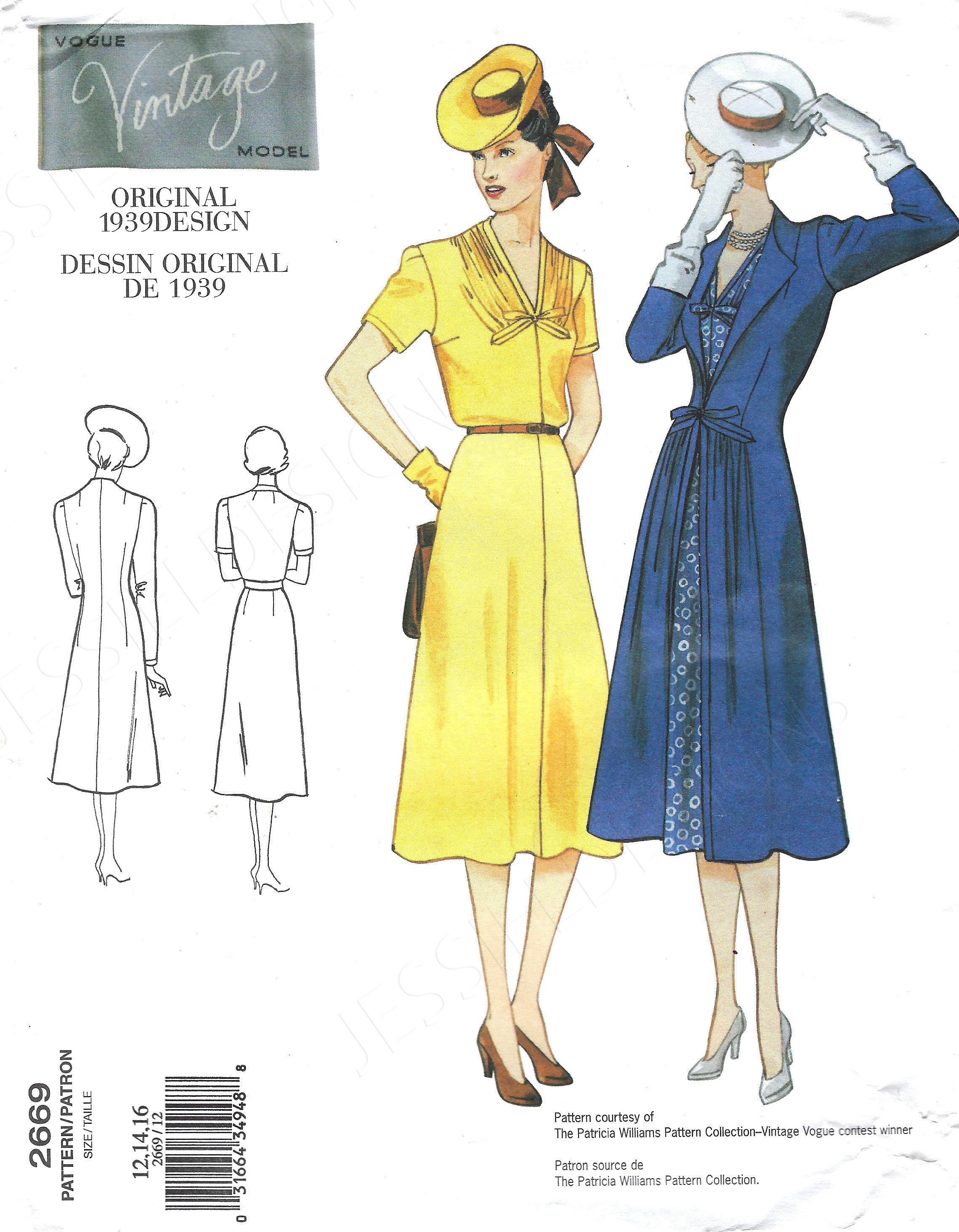 ワンピース emboss pattern deep tuck side gather OP Uncut Vogue Sewing Pattern 2669 Snazzy Design Original 1939