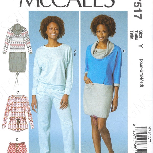 Uncut McCall's sewing pattern 7517 Misses' Batwing Top, Dress and Romper, and Drawstring Shorts and Pants size XS-S-M l-Xl-XXl FF